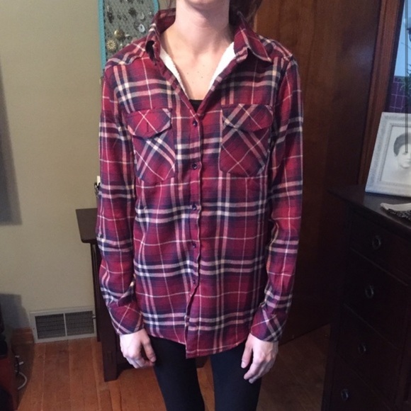 Burgundy and Navy Sherpa Lined Fleece - Picture 2 of 5